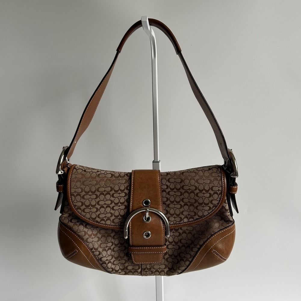 Coach Soho Flap Brown Signature Canvas Leather Shoulder Bag 6818 Good